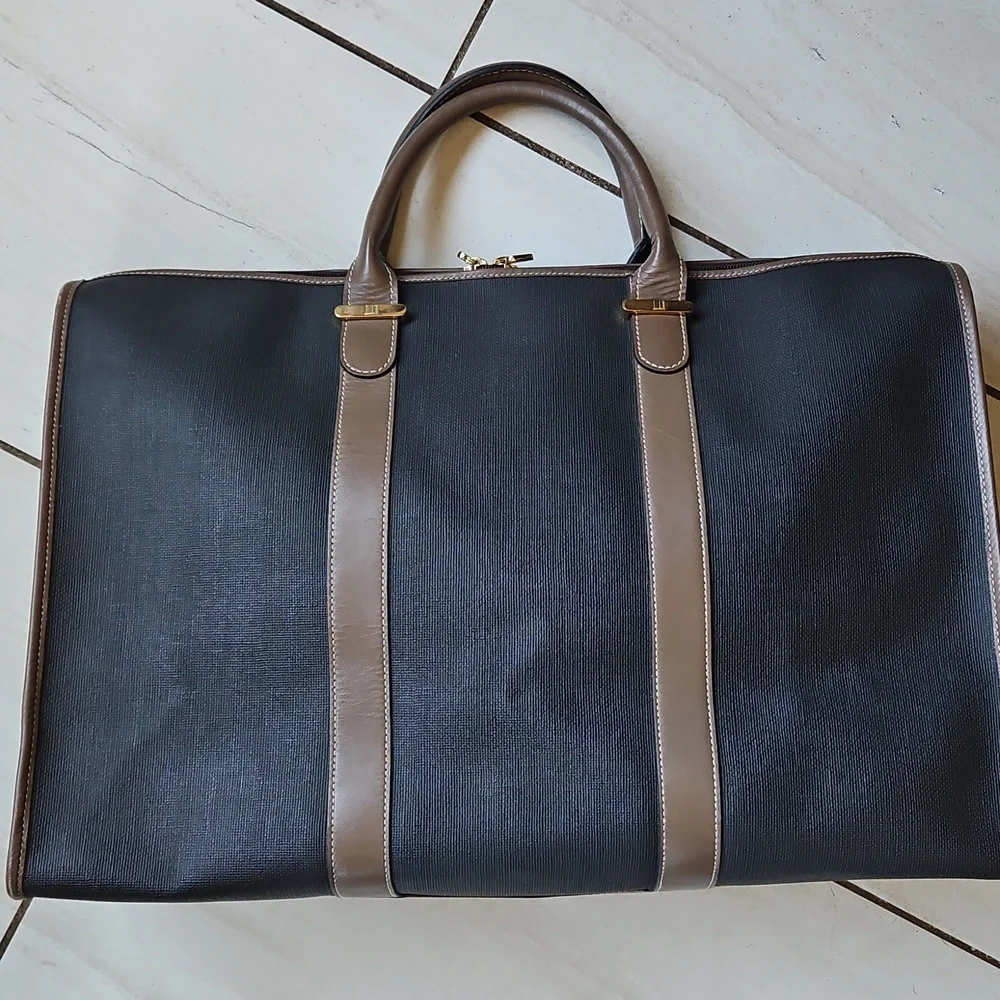 👀SALE💸 Dunhill Black and Brown Leather Travel Tote Duffel Bag